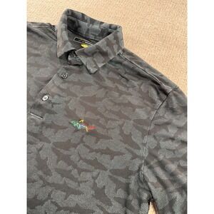 Greg Norman Play Dry Men's MED Black All Over Print Shark Logo‎ Golf Polo Shirt